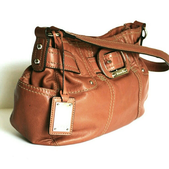 Tignanello buckle accent salmon orange leather shoulder bag/hand bag - Picture 4 of 8